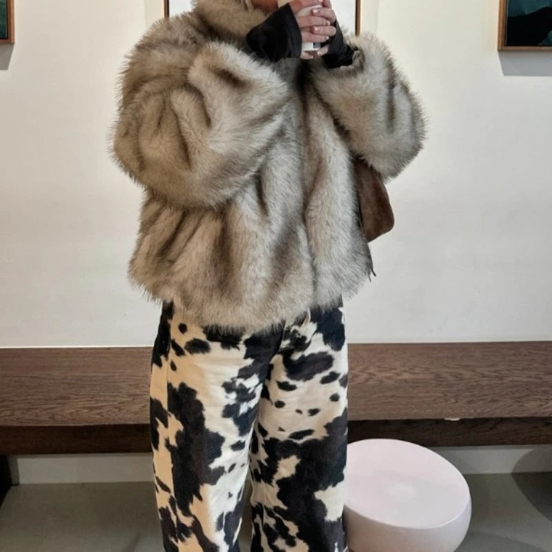 Vintage Cow Print Women's Jeans Y2K Washed Wide Leg Baggy Jeans Woman American Style Fashion Unisex Baggy Streetwear Denim Pants