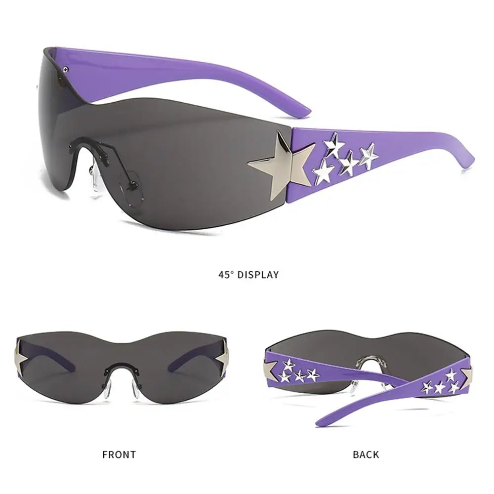 Y2k Star Decor Wrap-Around Sunglasses New Women 2000'S Punk Sun Glasses Brand Designer Eyewear Gogglr Men Sports Eyewear Oculos