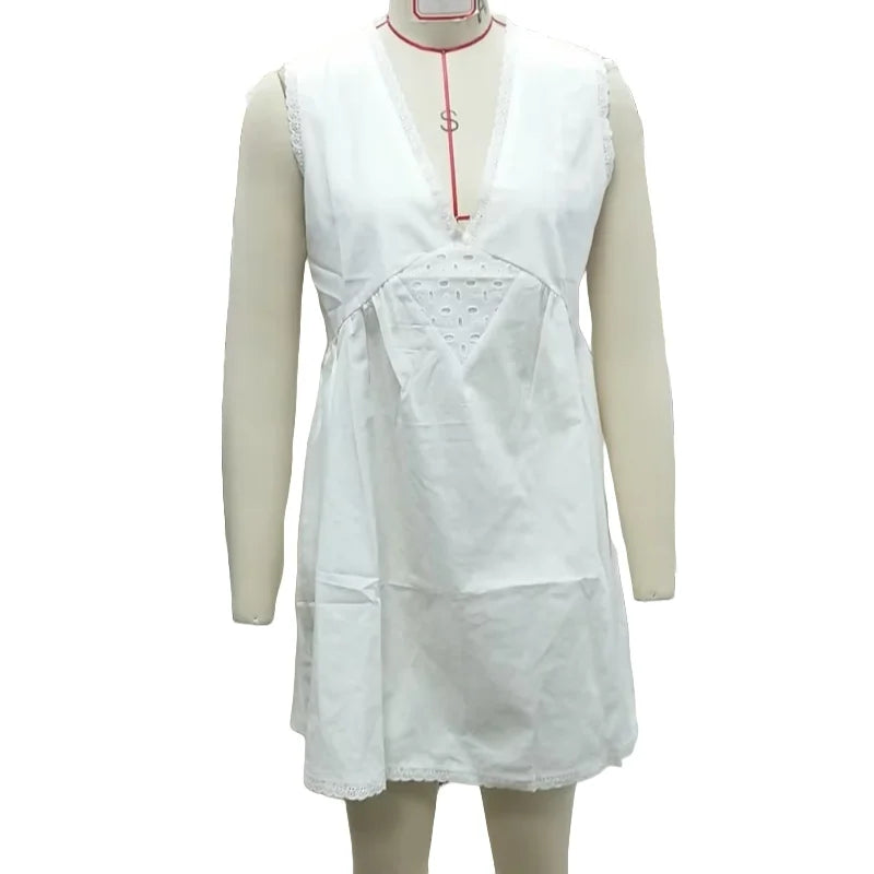 Y2k Coquette Mini Dress Women Lace Slips Low Neck Free Sleeveless Tank Flowy Boho Sundresses People Dupes 00s Vintage Clothes