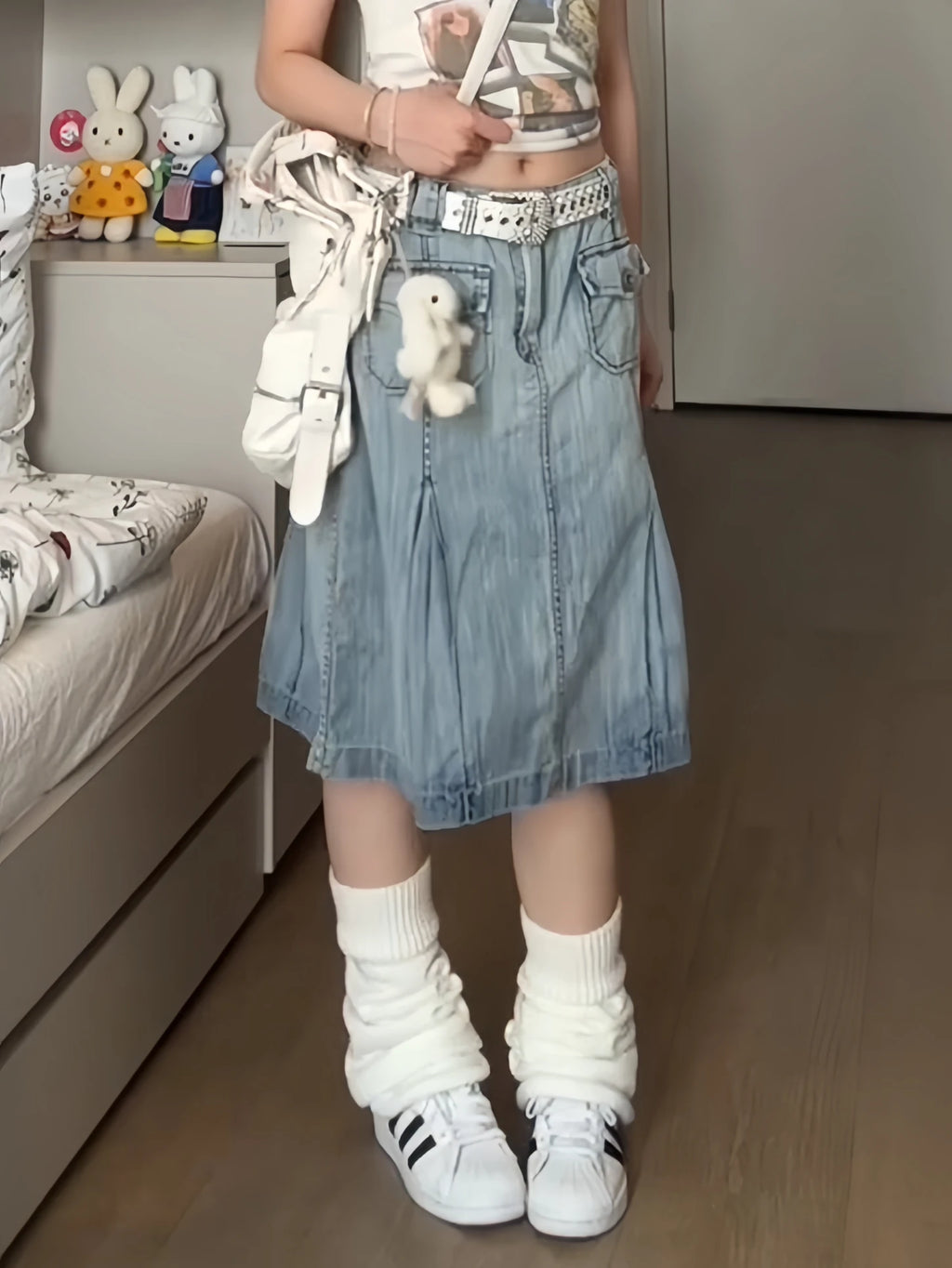Summer Women Japanese Y2k 2000s Aesthetic A-line Midi Denim Skirt Korean Fashion Kpop Gyaru Jean Skirt Goblin Core Harajuku New