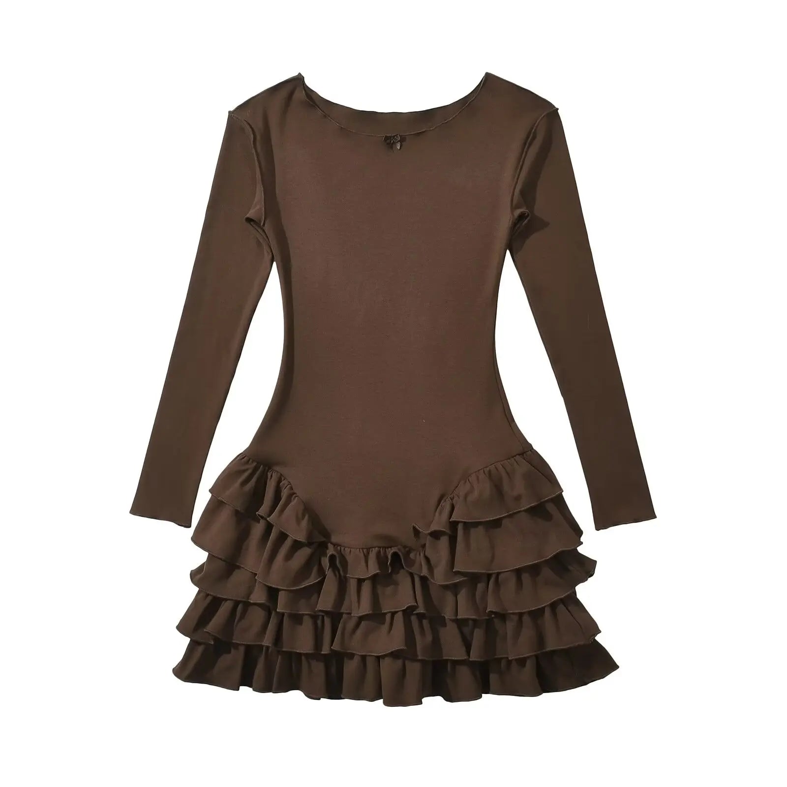 YENKYE Y2k Women Long Sleeve O Neck Ruffle Dresses Spring 2025 Basics Fashion Vestidos Mujer Spicy Girl Style Sexy Mini Dress