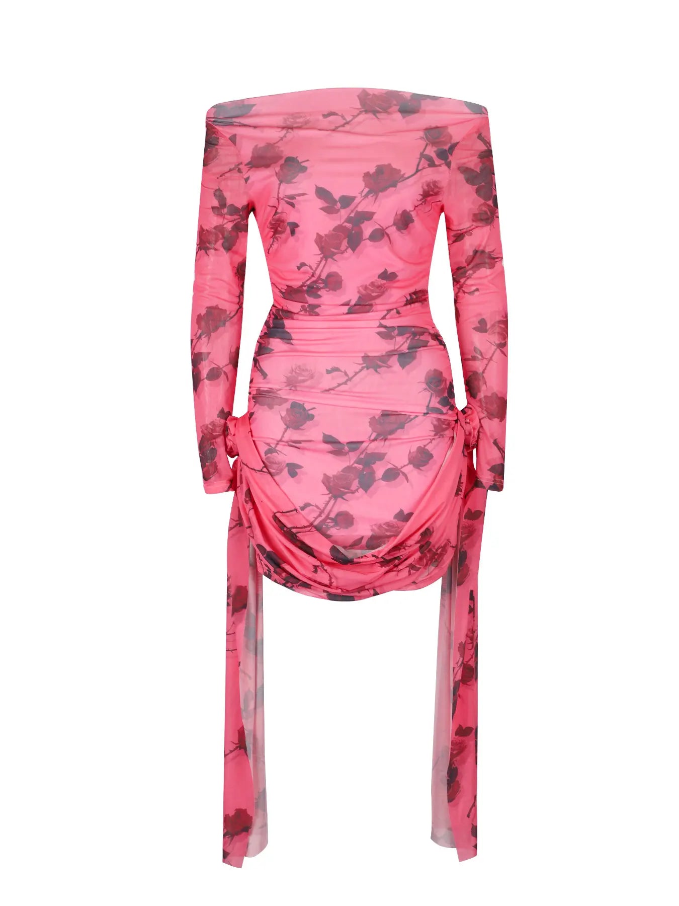 AODEBIAO Y2K Women Mini Dress Elegant Party Long Sleeves Autumn Print Folds Dresses Female Off-shoulder Casual Ribbon Slim Dress