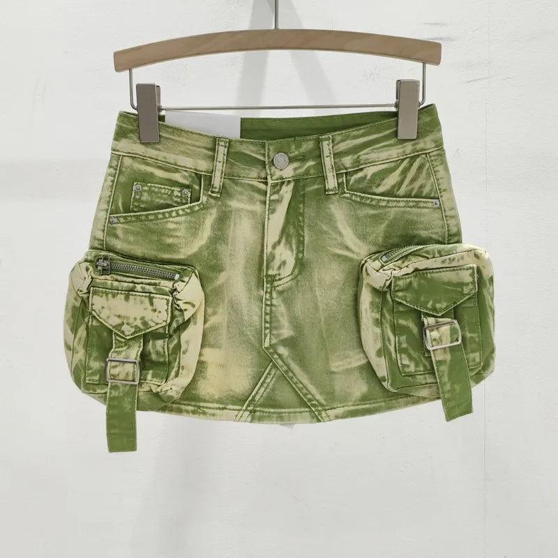 Vintage Y2k Skirt for Women Clothing Street Fashion Harajuku Hip Hop Washing Aging Mini Skirt Jean Casual Sexy Denim Skirt