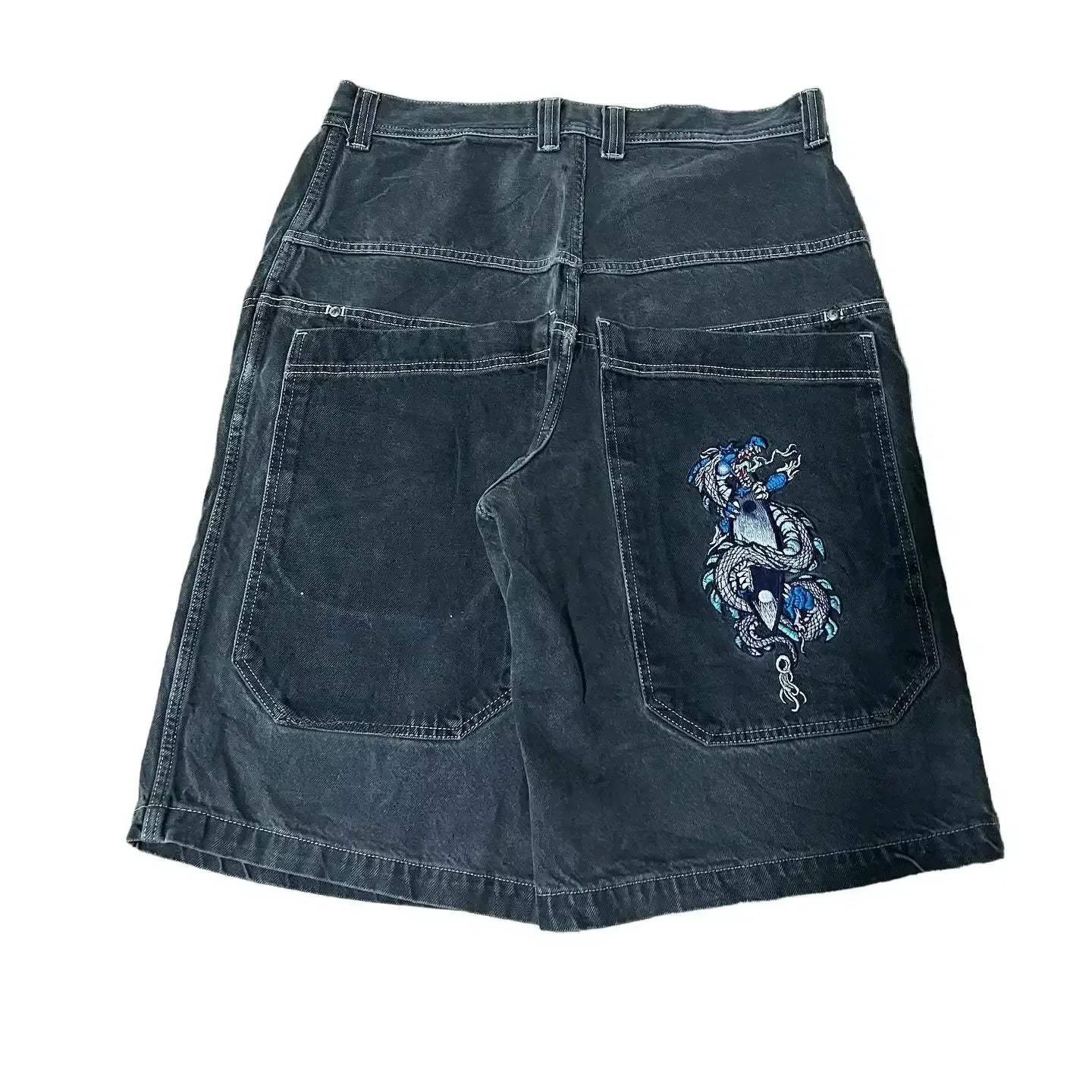 Y2K Baggy Shorts Gothic American Pocket Printing Denim Gym Shorts 2000s Vintage Streetwear Hip Hop Men Women Basketball Shorts