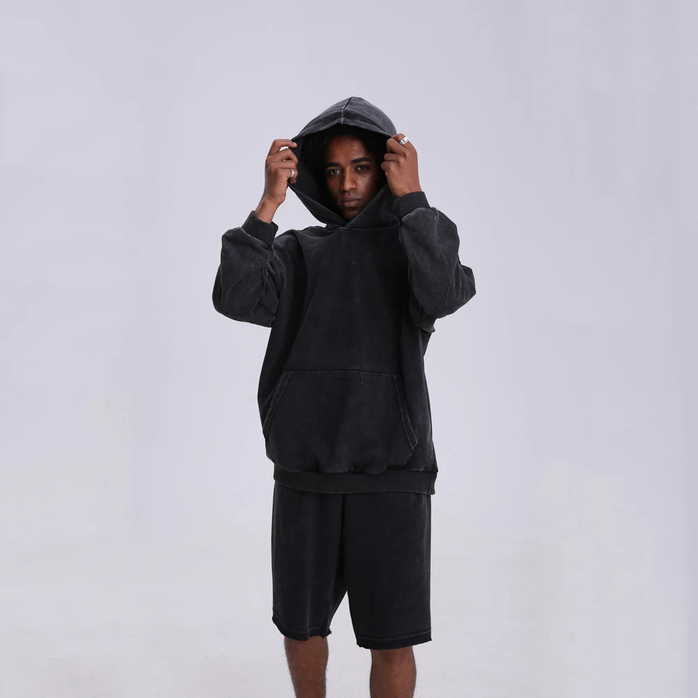 Vintage Y2K Cross Printed Washed Hoodie Cotton Long Sleeve Hip Hop Men Winter Clothing Fashion Casual Hip Hop Hooded Sweatshirt