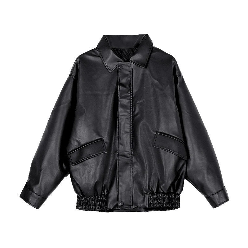 New American Retro Faux Leather Jacket Women Autumn Y2K Long Sleeve Pu Jackets Woman Stylish Loose Zipper Moto Biker Coats Mujer
