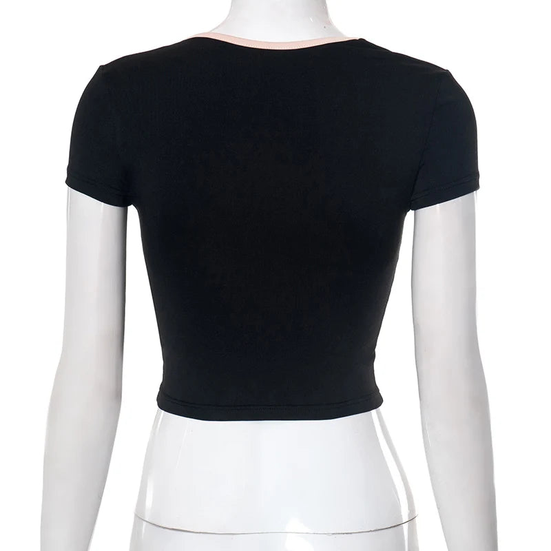 Y2k Summer Crop Top Bow Baby Tees