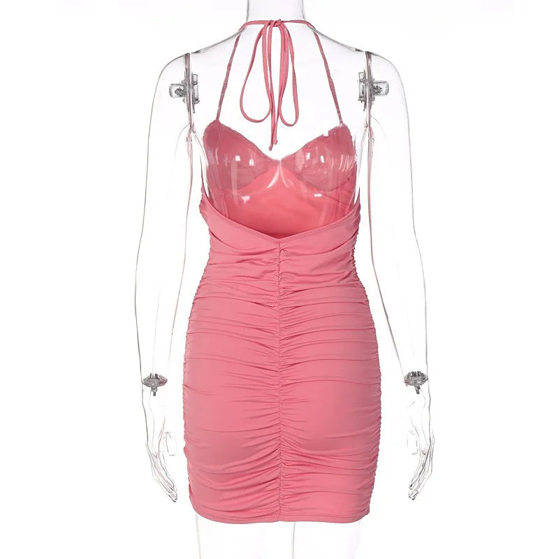 Summer Ruched Sexy Y2K Clothes Lace Up Sleeveless Backless Bodycon Mini Dress For Women 2024 Outfit Club Party Birthday