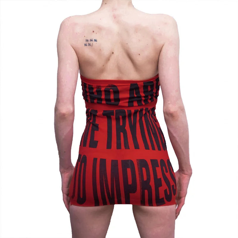 Y2K Letter Slogan Printed Gothic Punk Chest Wrapping Bodycon Summer Women Clothes Sexy Clubwear Mini Dress