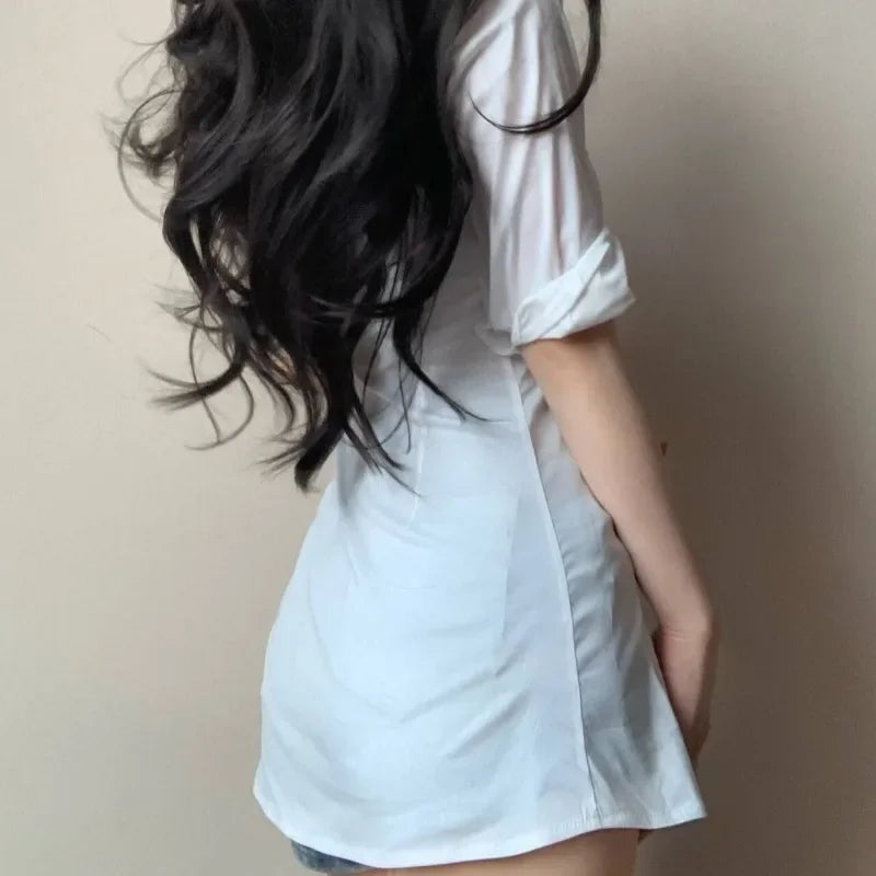Mini Dresses for Women Skinny Sexy Female Solid Clothing Spring Summer Fashion Turn-down Collar Young Ins New High Waist Casual