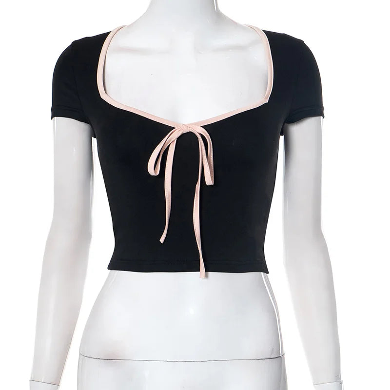 Y2k Summer Crop Top Bow Baby Tees