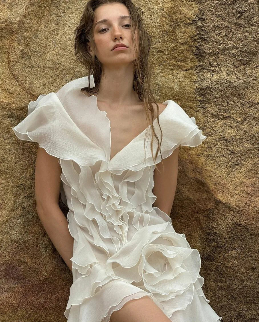 Y2K Ruffle Mini Dress for Women Fashion Irregular Beach Holiday Outfits Summer Sexy Off The Shoulder Birthday Party Dresses 2025