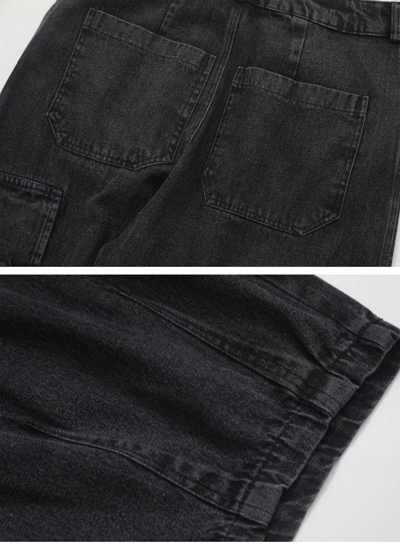 Men's Y2K Baggy Jeans Casual Wide Leg Denim Cargo Pants Autumn Multi-pockets Retro Washed Trousers Hip Hop Streetwear Pants Male