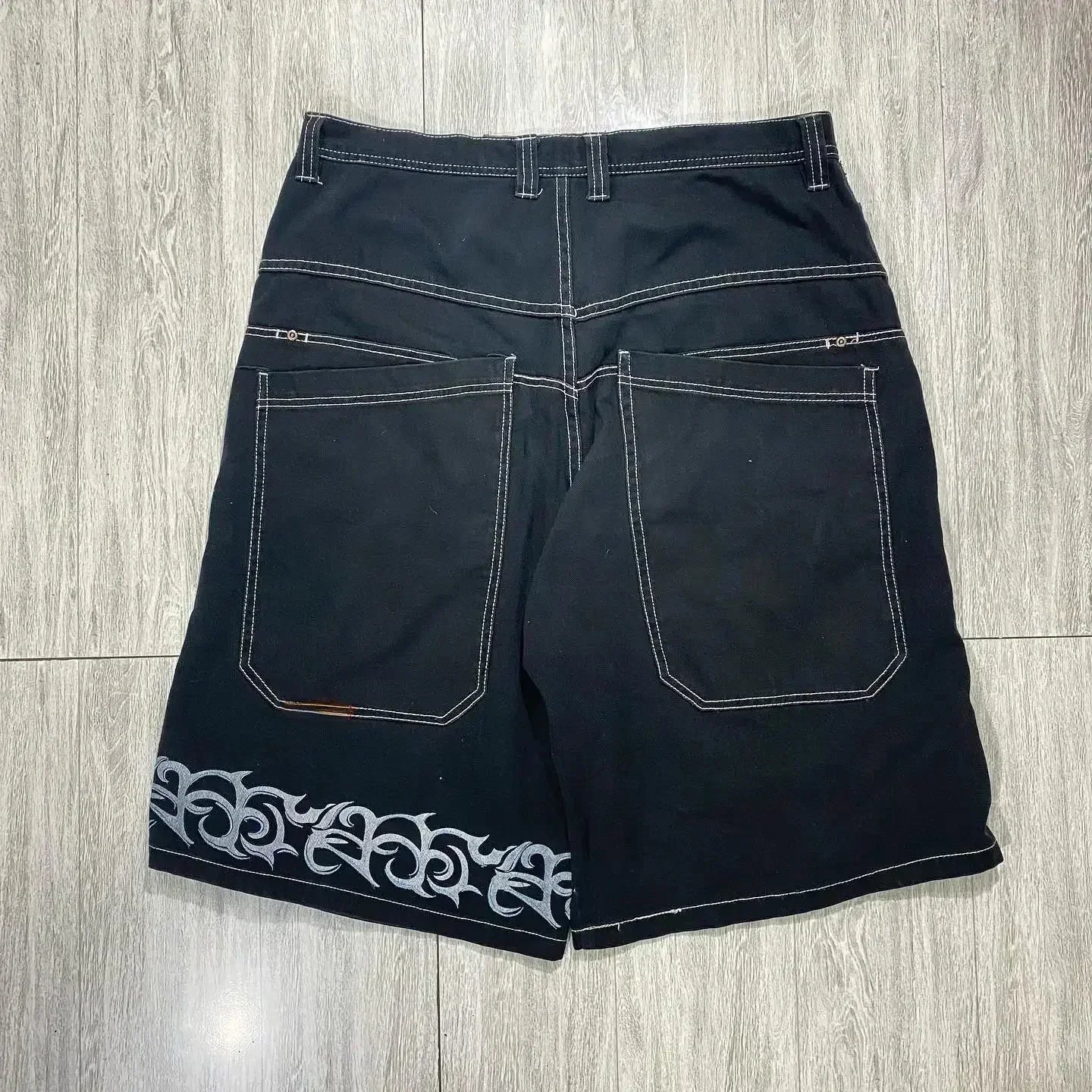 Y2K Baggy Shorts Gothic American Pocket Printing Denim Gym Shorts 2000s Vintage Streetwear Hip Hop Men Women Basketball Shorts