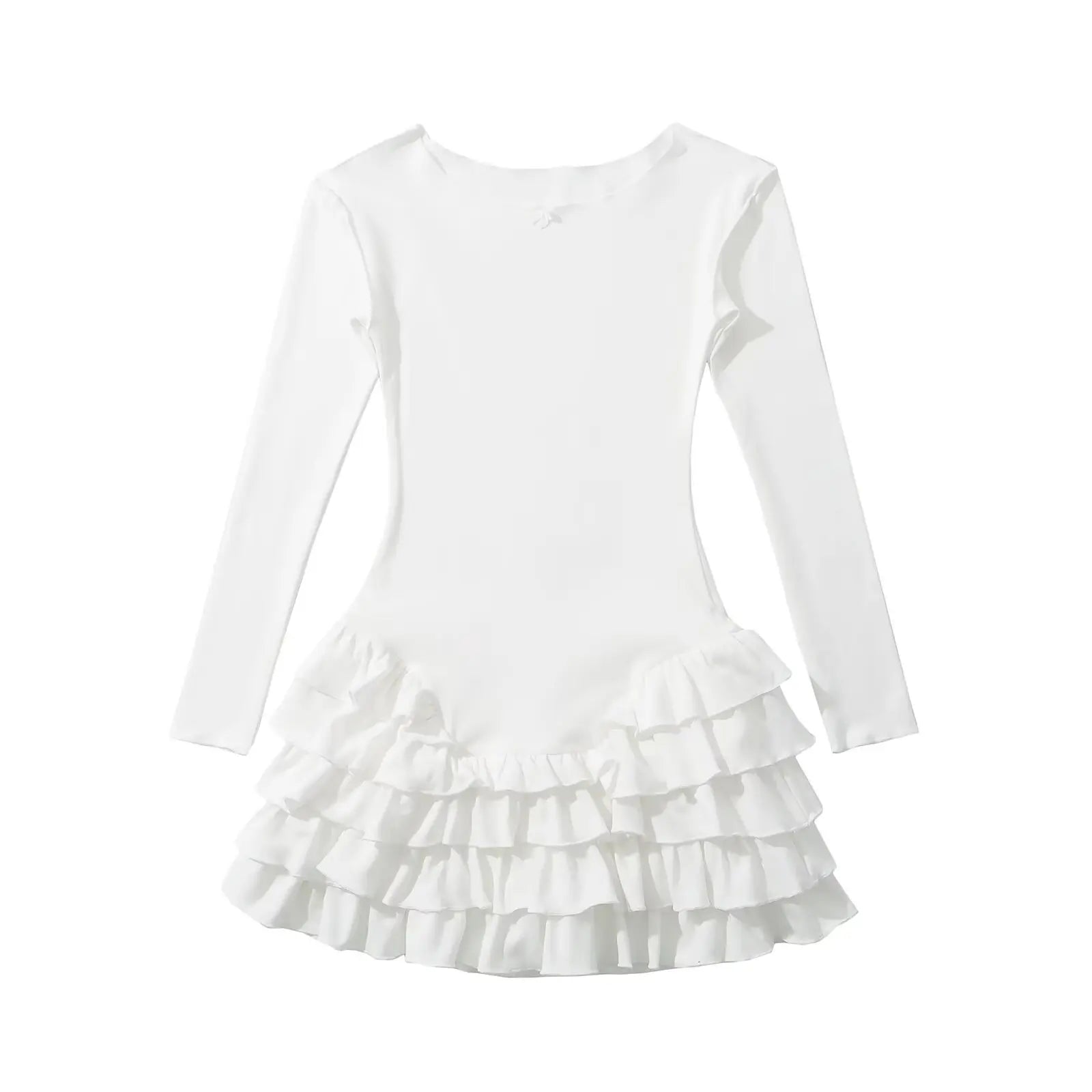 YENKYE Y2k Women Long Sleeve O Neck Ruffle Dresses Spring 2025 Basics Fashion Vestidos Mujer Spicy Girl Style Sexy Mini Dress