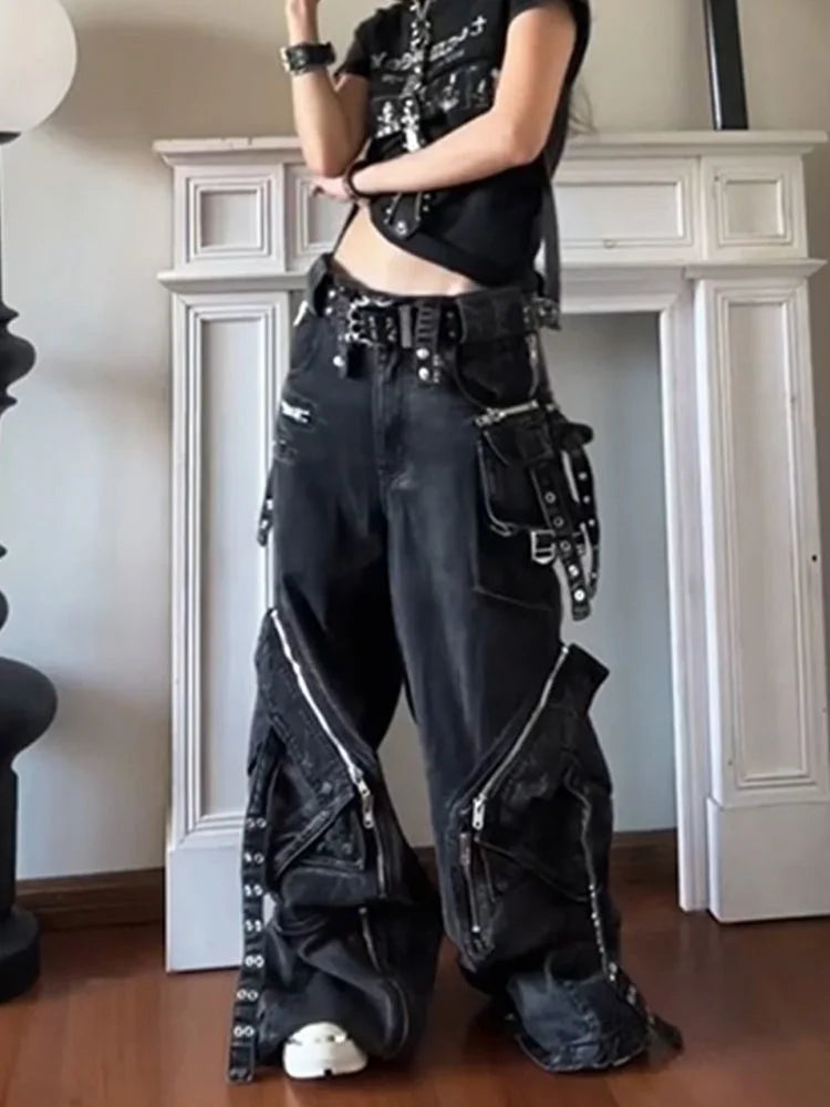 Denim Y2K Aesthetics Pants Baggy Punk Style Jeans Wide Fit Harajuku Y2K 2000s Vintage Autumn Winter Fashion For Women Pants New