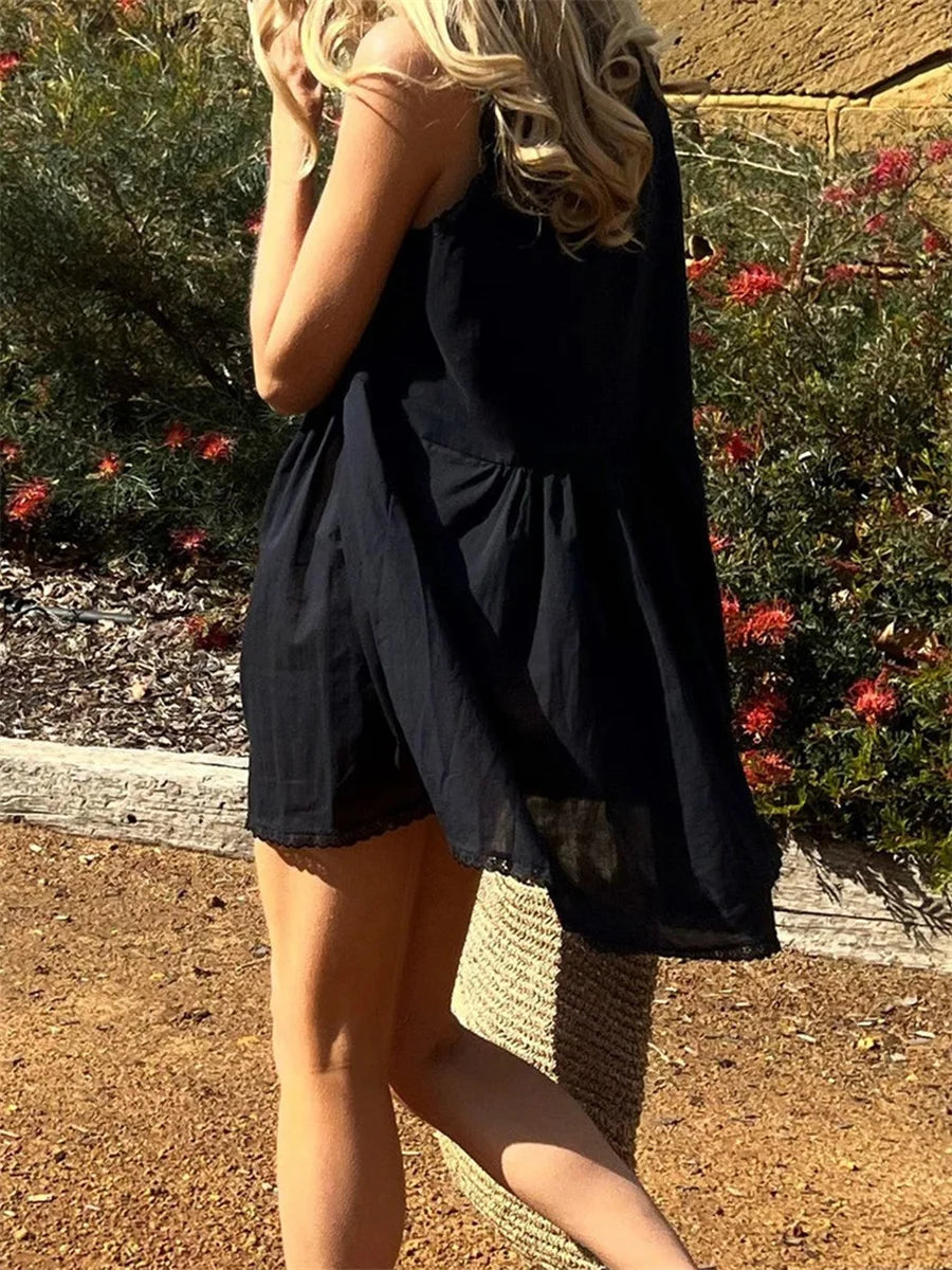 Y2k Coquette Mini Dress Women Lace Slips Low Neck Free Sleeveless Tank Flowy Boho Sundresses People Dupes 00s Vintage Clothes