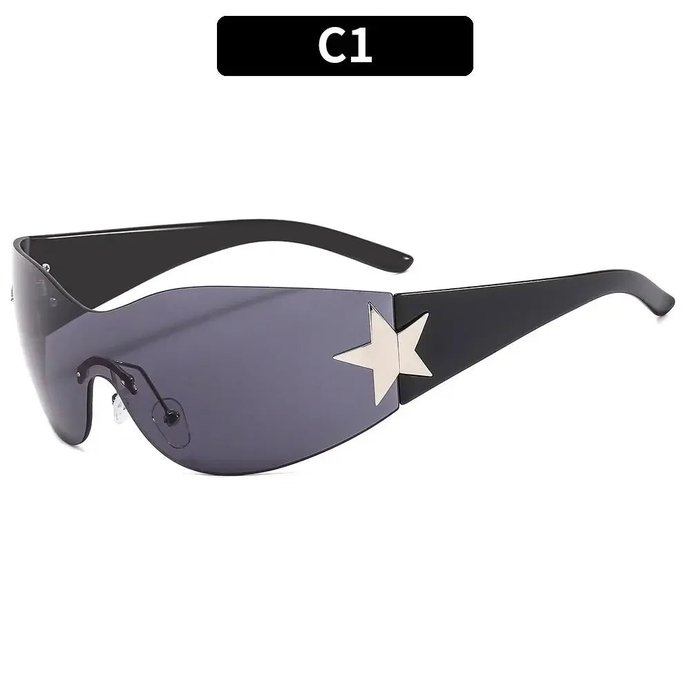 Y2k Star Decor Wrap-Around Sunglasses New Women 2000'S Punk Sun Glasses Brand Designer Eyewear Gogglr Men Sports Eyewear Oculos