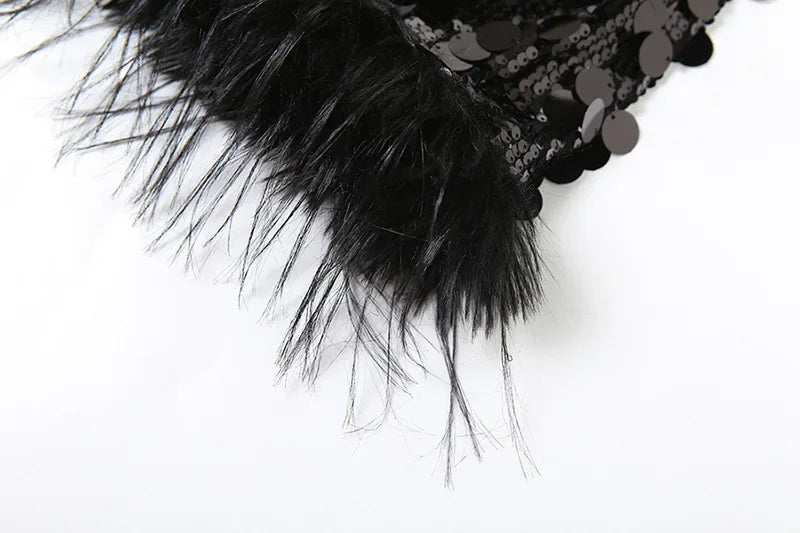 Sexy Mini Skirt Y2k Slim Women Clothing Feather Streetwear Sequined A-Line Faldones Para Mujer High Waist Casual Fashion Outfits