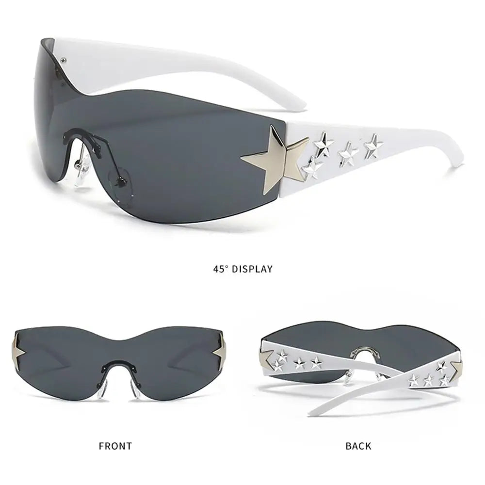 Y2k Star Decor Wrap-Around Sunglasses New Women 2000'S Punk Sun Glasses Brand Designer Eyewear Gogglr Men Sports Eyewear Oculos