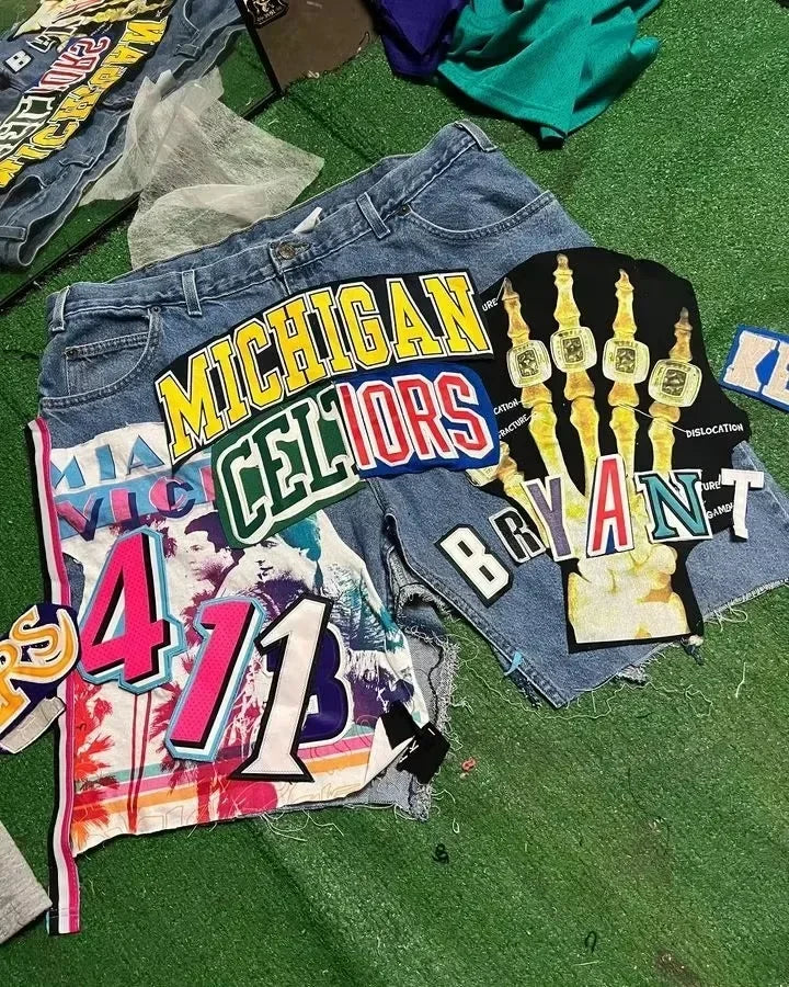 Y2K Hip Hop Denim Shorts Man Woman Clothing Retro Cartoon Graphic Denim Retro Distressed Blue Baggy Casual Shorts Trendy Themes