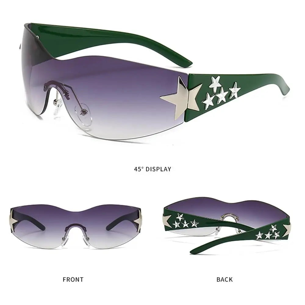 Y2k Star Decor Wrap-Around Sunglasses New Women 2000'S Punk Sun Glasses Brand Designer Eyewear Gogglr Men Sports Eyewear Oculos