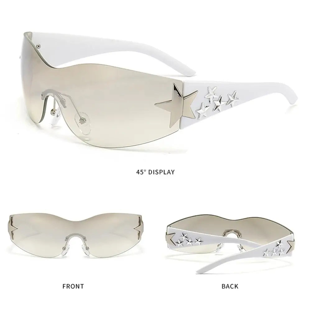 Y2k Star Decor Wrap-Around Sunglasses New Women 2000'S Punk Sun Glasses Brand Designer Eyewear Gogglr Men Sports Eyewear Oculos