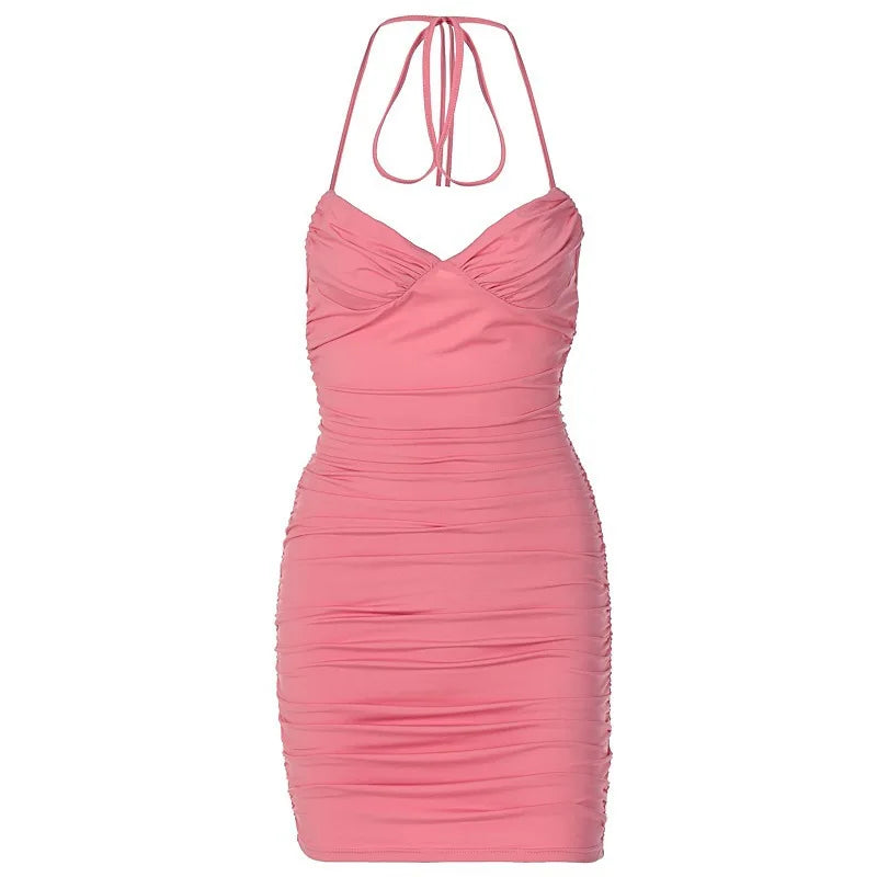 Summer Ruched Sexy Y2K Clothes Lace Up Sleeveless Backless Bodycon Mini Dress For Women 2024 Outfit Club Party Birthday