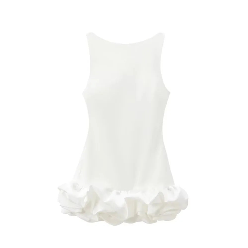 Chic Y2K Sleeveless Backless Mini Dress For Women Elegant Ruffled Hem Folds Short Sundress Holiday Lady Evening Party Vestidos