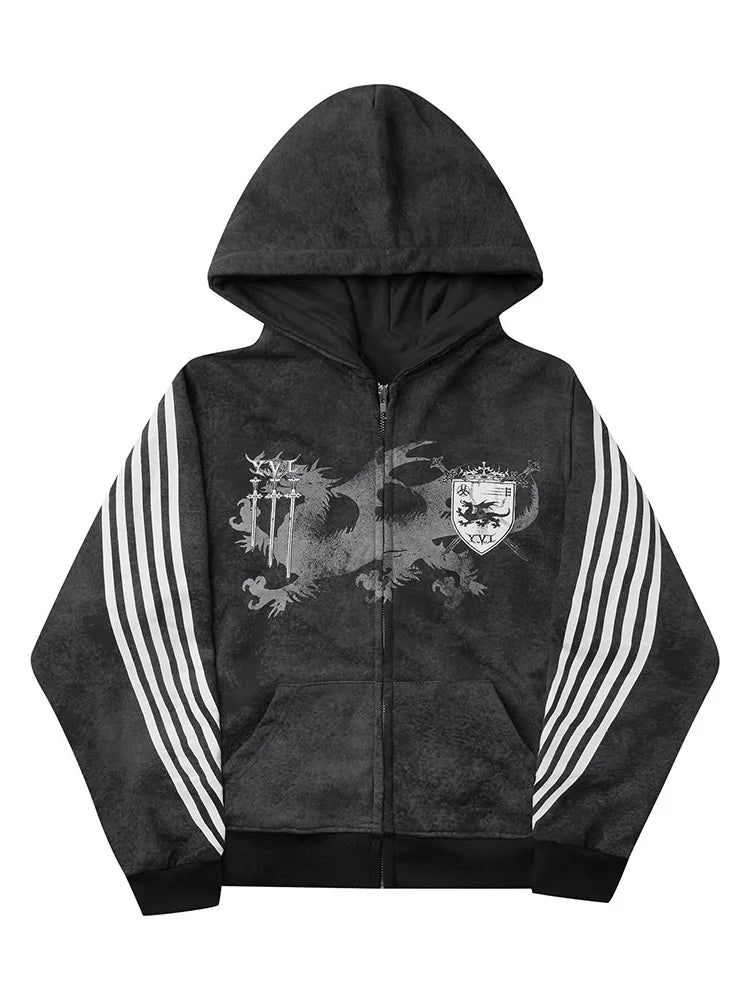 Y2K Gothic Punk Printed Men's and Women's Street Fashion Hooded Sports Shirt Hip Hop Retro Harajuku Loose Zip-up Hoodie 2025 new