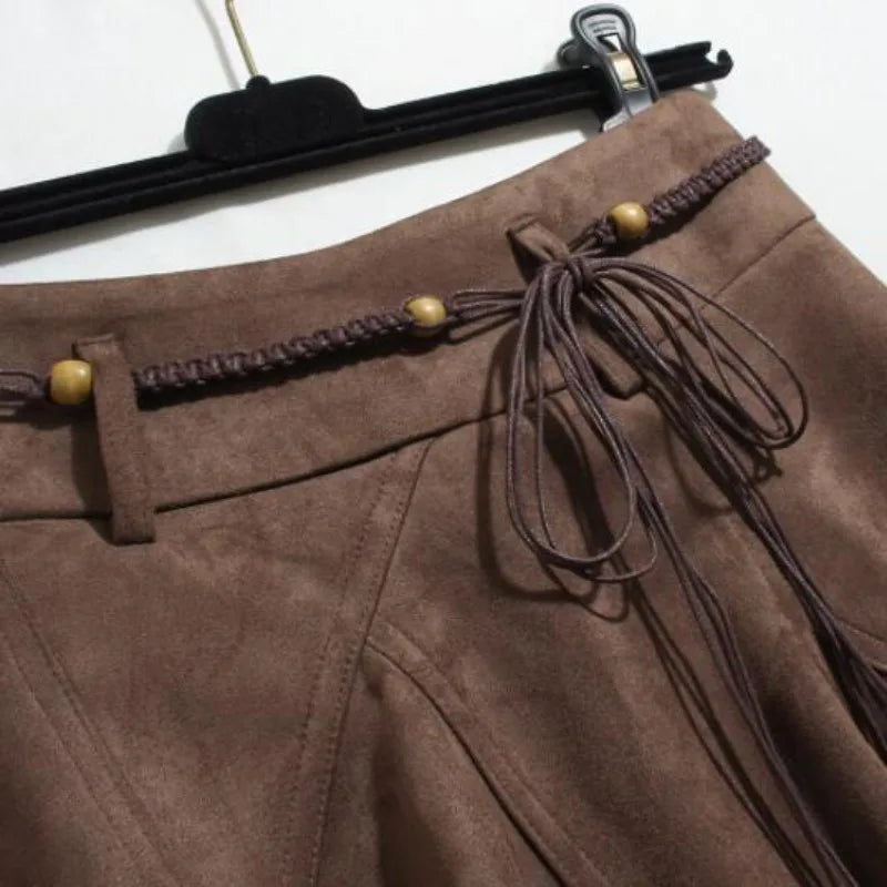 Women's Skirt Y2k Summer Fashion New Vintage Clothing Irregular Skirt Pleated Belts Beading Vintage Clothing Design Short Skirts