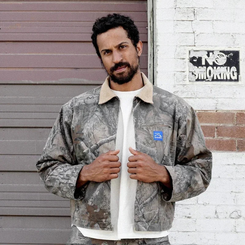 Y2K vintage camouflage men jacket American style street casualwear V neck polo top fashion pattern men women sweatshirt Jacket