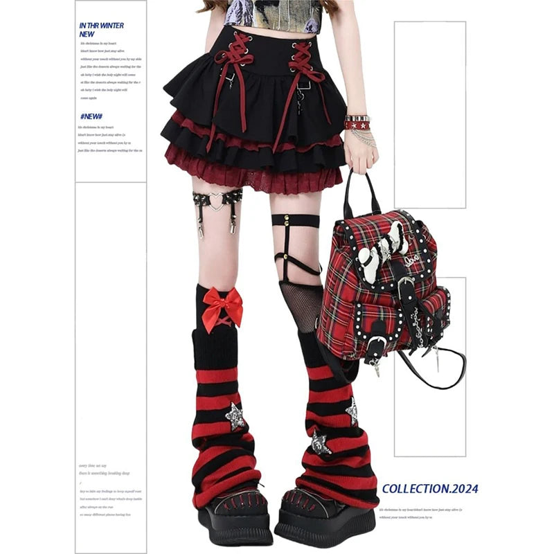 Y2K Subculture Women Skirt Korean Lace Up Hotsweet Streetwear Mini Skirts High Waist A Line Chic High Street Female Cake Skirts