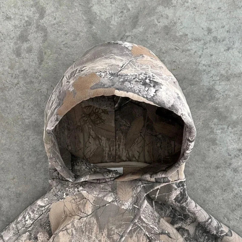 Y2K Hip Hop Retro Hoodie Men Printed Camouflage Pattern Pullover Sweatshirts High Street Streetwear Oversized Unisex Camo Hoodie
