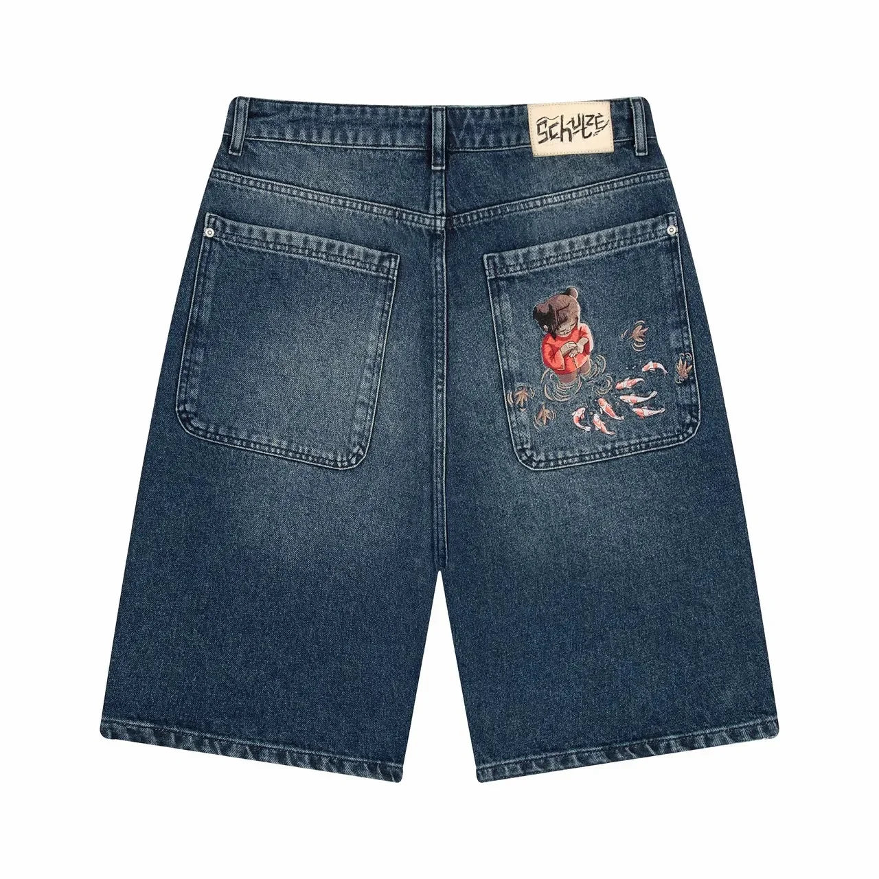 Streetwear Vintage Denim Shorts Y2K Jeans Mens Womens Hip Hop Pocket Vintage Washed Baggy Jeans Low Rise Over The Knee Pants