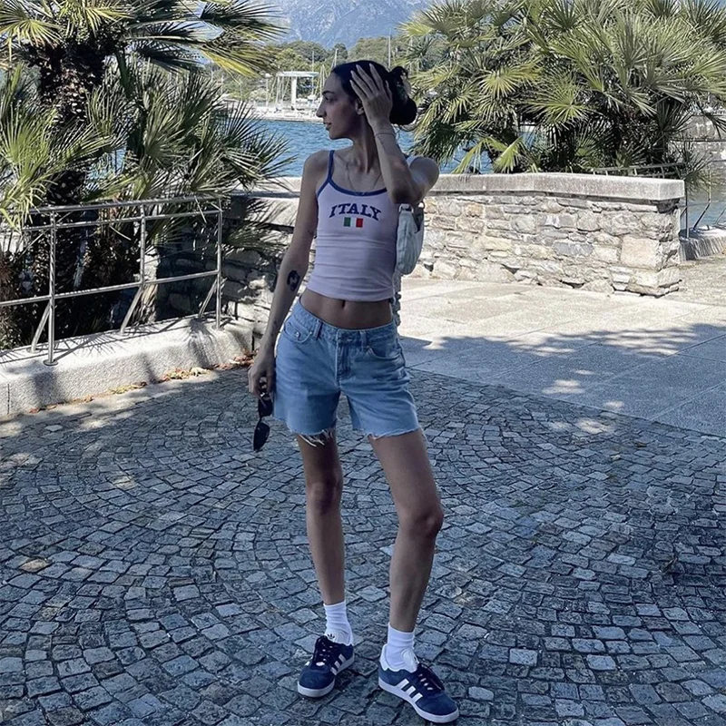 Y2k Clothes Aesthetic ITALY Letter Women Baby Tee