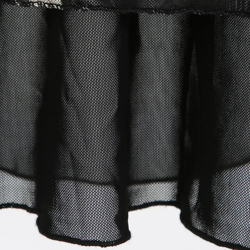 Y2K Double Layer Mesh A-line Skirt Women Fashion Florals Print Slim Skirts Fairy Streetwear Gothic Bottomsprint Print Mesh Skirt
