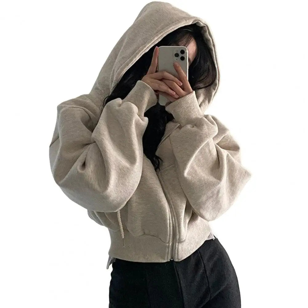 Y2K Zip Up Hoodies Harajuku Oversized Women Short Hoodie Coat Casual Hood Sweatshirt Women Crop Tops Female Loose Jackets Coat