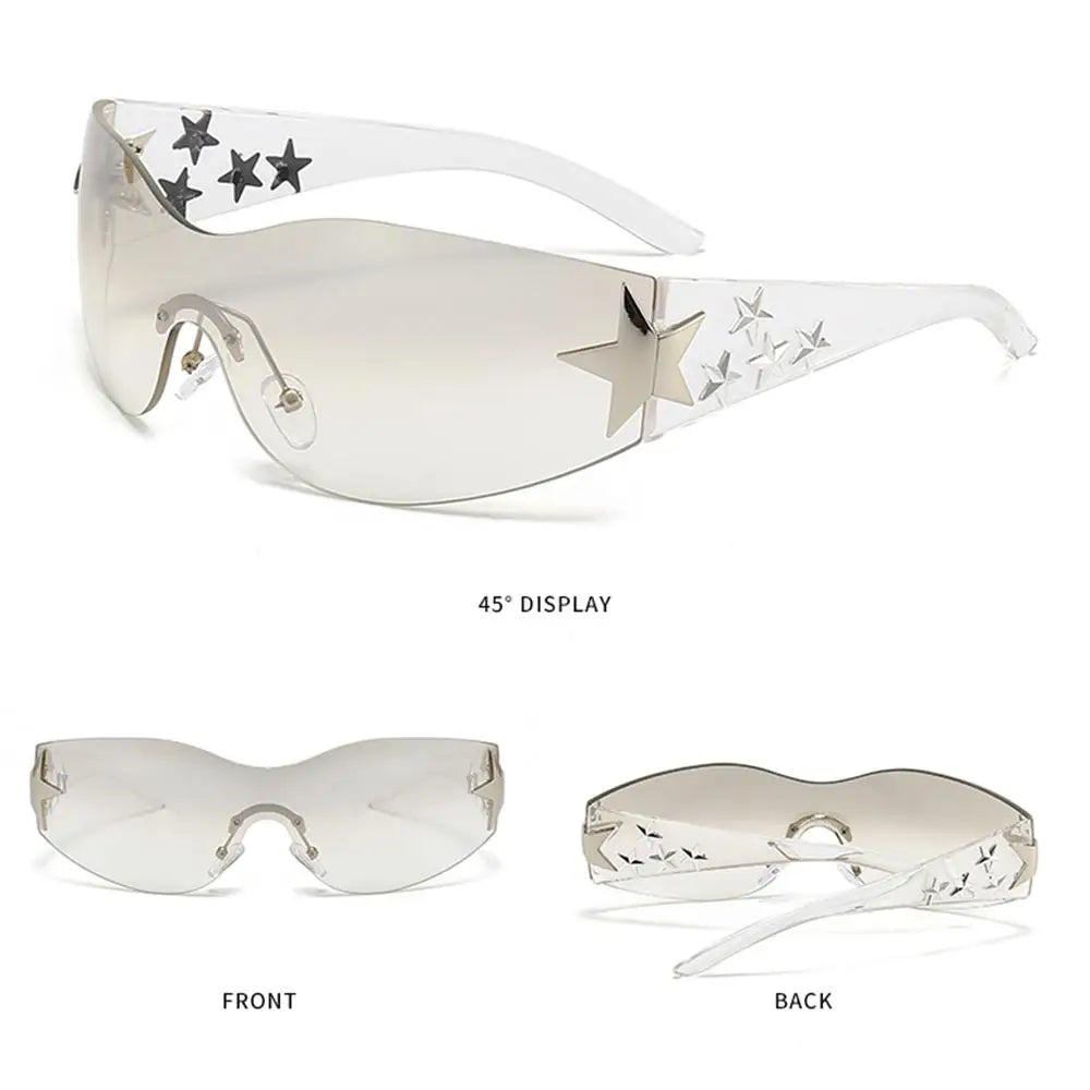 Y2k Star Decor Wrap-Around Sunglasses New Women 2000'S Punk Sun Glasses Brand Designer Eyewear Gogglr Men Sports Eyewear Oculos