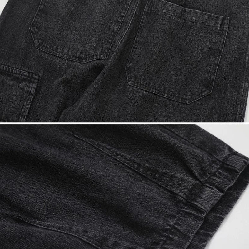 Men's Y2K Baggy Jeans Casual Wide Leg Denim Cargo Pants Autumn Multi-pockets Retro Washed Trousers Hip Hop Streetwear Pants Male