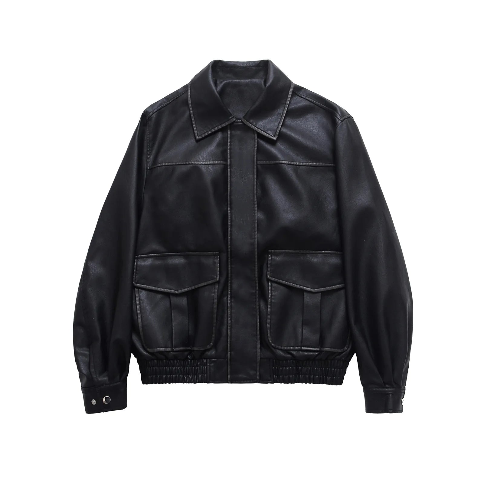 Faux Leather Women Jackets Pu Coats Turn Down Collar Coat Casual Loose Y2k Streetwear Splice Work Jacket Autumn Winter 2025