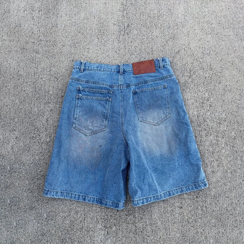 Y2K Vintage Washed Jeans High Quality Letter Printing Versatile Casual Denim Shorts Trend Men Women Hip Hop Fashion Streetwear
