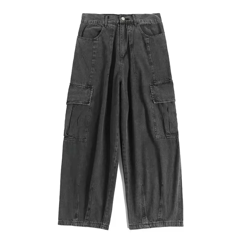 Men's Y2K Baggy Jeans Casual Wide Leg Denim Cargo Pants Autumn Multi-pockets Retro Washed Trousers Hip Hop Streetwear Pants Male