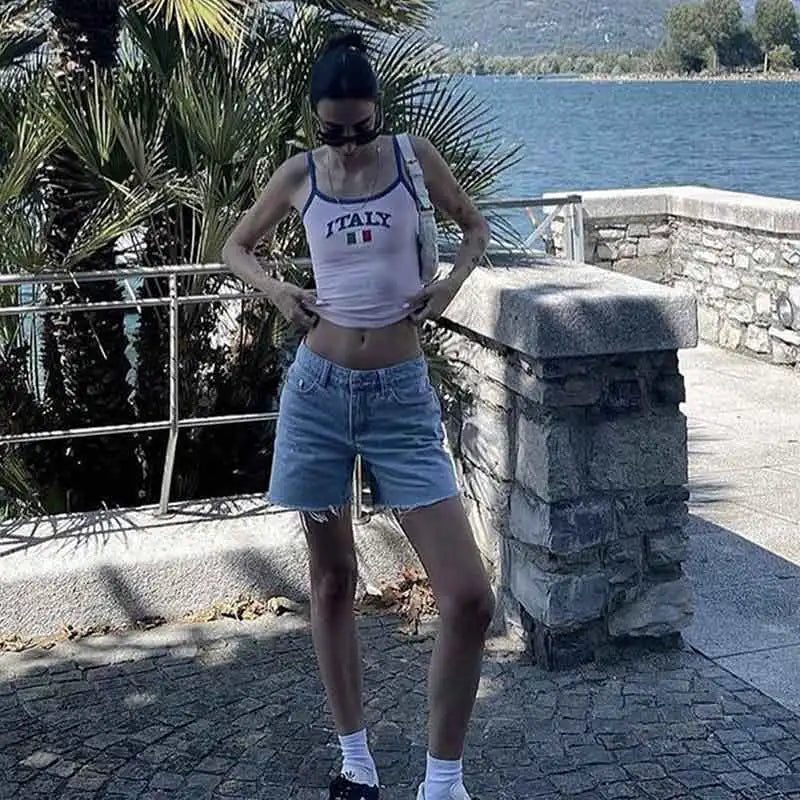Y2k Clothes Aesthetic ITALY Letter Women Baby Tee