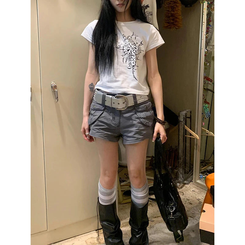 Y2K 2000S Cargo Shorts Women Harajuku Streetwear Baggy Shorts Summer Vintage Gyaru Aesthetic Pockets Casual Hot Short Pants New