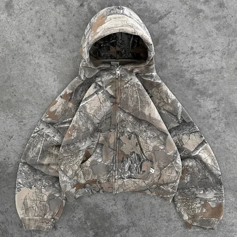 Y2K Hip Hop Retro Hoodie Men Printed Camouflage Pattern Pullover Sweatshirts High Street Streetwear Oversized Unisex Camo Hoodie