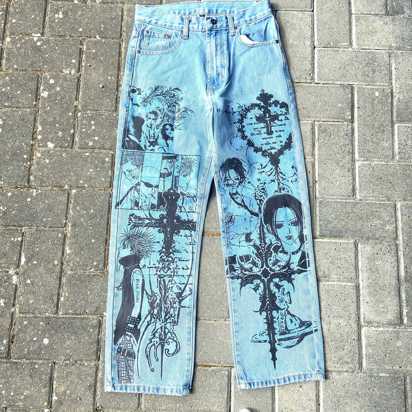 Y2k Anime Baggy Denim Trend Hand Drawn Printed Pattern New Men Women Pants Hip Hop Retro Harajuku Streetwear Unisex Casual Jeans