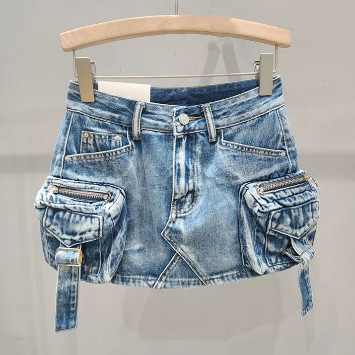 Vintage Y2k Skirt for Women Clothing Street Fashion Harajuku Hip Hop Washing Aging Mini Skirt Jean Casual Sexy Denim Skirt