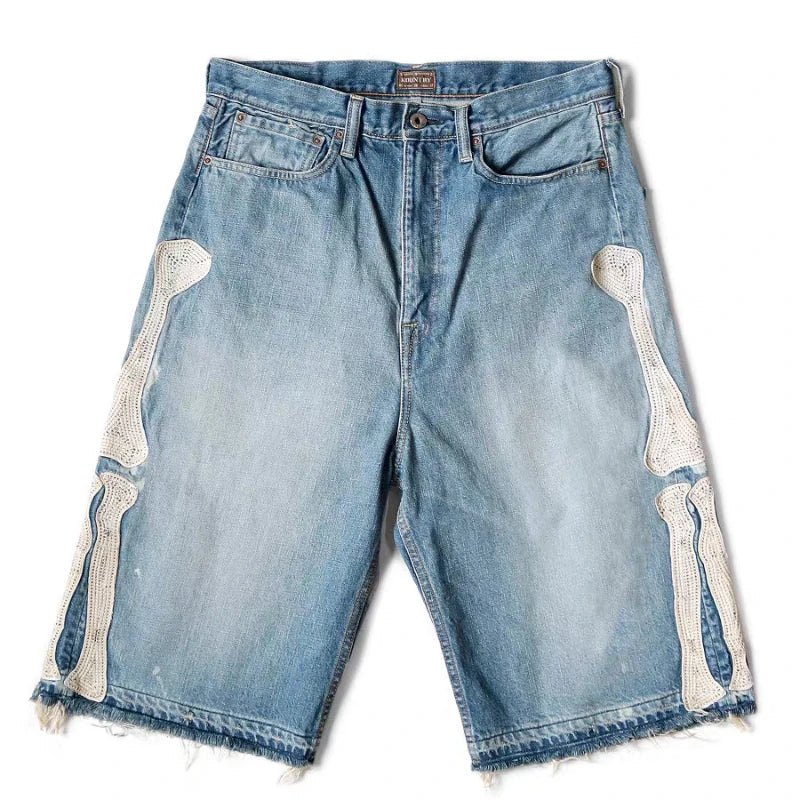 Deeptown Y2k Vintage Harajuku Denim Shorts Women Washed Patchwork Tassels American Retro Jeans Man Baggy Hip Hop Jorts Summer