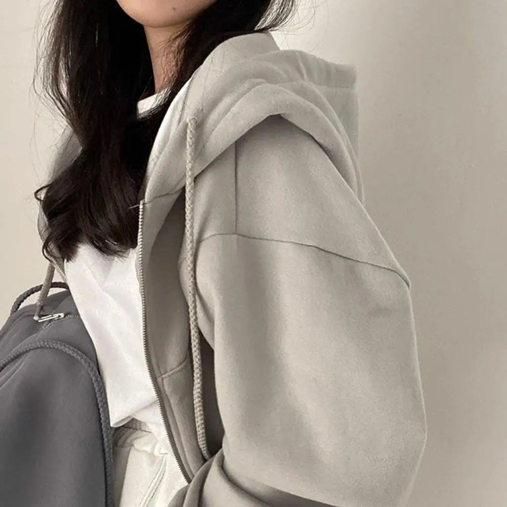 Y2K Zip Up Hoodies Harajuku Oversized Women Short Hoodie Coat Casual Hood Sweatshirt Women Crop Tops Female Loose Jackets Coat